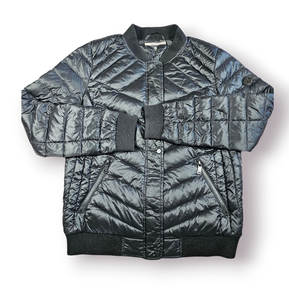 Bernardo Black Quilted Lightweight Down Prima Loft Puffer‎ Bomber Jacket Sz M